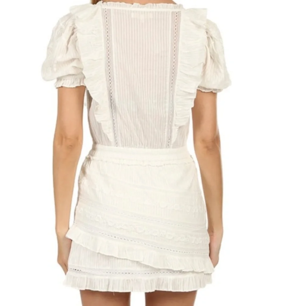 LoveShackFancy White Embroidered Ruffled Mini Dress - Picture 6 of 6